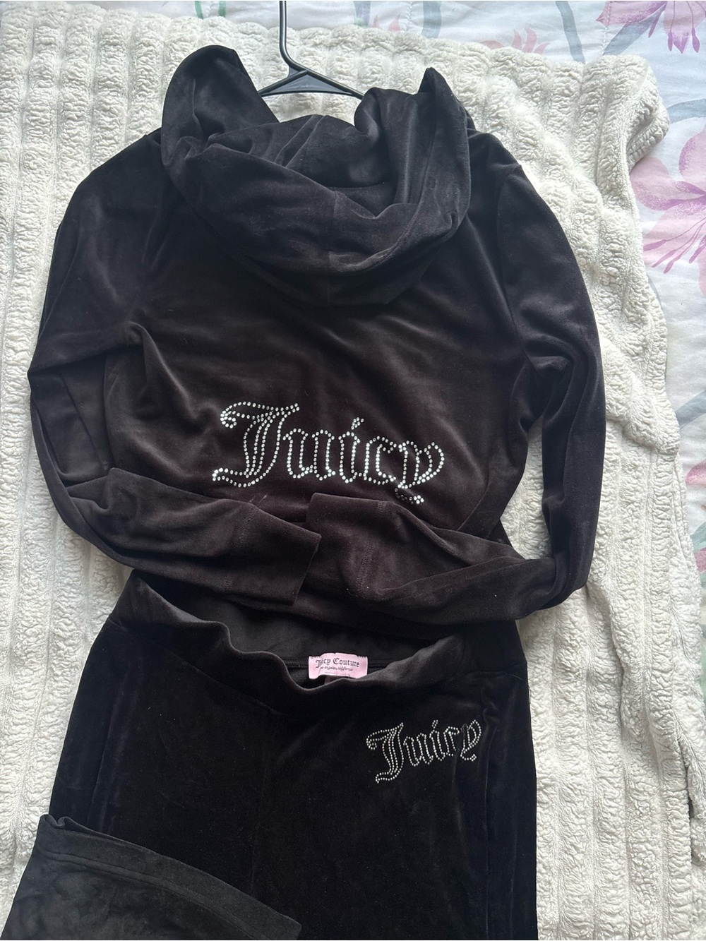Juicy Couture Black Velour Rhinestone 'Juicy' Logo Hoodie & Pants Set